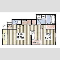 ロント丸山 1LDKの間取図画像