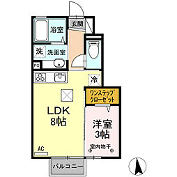 グランディール桜木A棟 1LDKの間取図画像