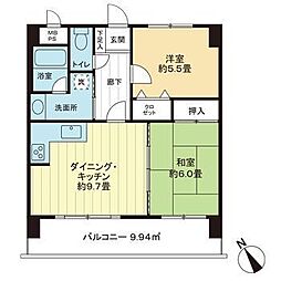 ライオンズマンション香椎駅東 2DKの間取図画像