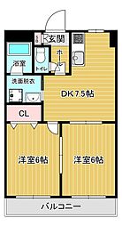 キャピタル南越 2DKの間取図画像