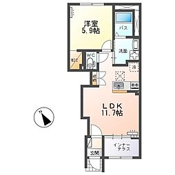 プリマヴェリーナB棟(PrimaverinaB) 1LDKの間取図画像