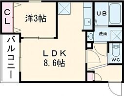 ジーメゾン八幡西リベル 1LDKの間取図画像
