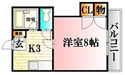 Yビル弐番館 1Kの間取図画像