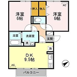 リバーフォート阿賀A棟 2DKの間取図画像