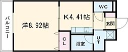 ソレイユ2 1Kの間取図画像