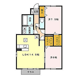 プレインD 2LDKの間取図画像