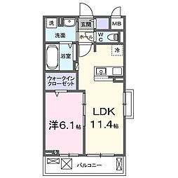 八幡東3丁目アパートA棟 1LDKの間取図画像