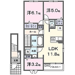 八幡東3丁目アパートB棟 3LDKの間取図画像