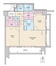 RJRプレシア六本松 2LDKの間取図画像