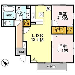 ヴィラ桜木B 2LDKの間取図画像