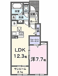 エミネント中里 1LDKの間取図画像