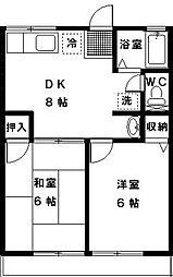 桐山ハイツ 2DKの間取図画像