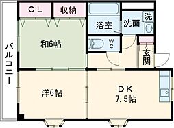 ハイツハピィバリー2 2DKの間取図画像