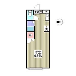 久保田ハイツひまわりB ワンルームの間取図画像