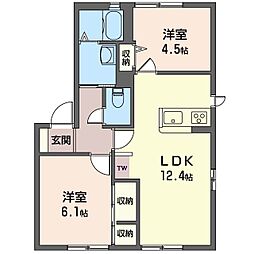 クレアールB棟 2LDKの間取図画像
