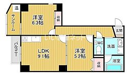 アクシルコート富山北 2LDKの間取図画像