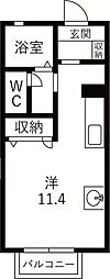 グランディールA ワンルームの間取図画像