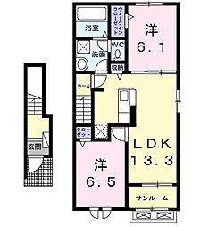 キングヒルズB 2LDKの間取図画像