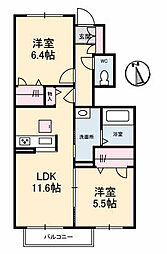 グレイス潮音B 2LDKの間取図画像