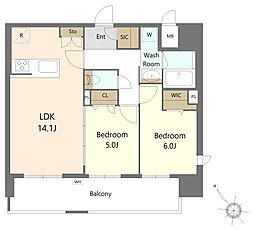 S-RESIDENCE博多駅東awesome 2LDKの間取図画像