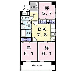 ヒルズ宮里 3DKの間取図画像