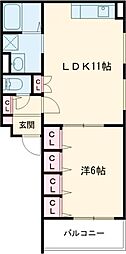 コンフォート宮野町 1LDKの間取図画像
