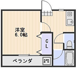 神戸ハイツ第2 1Kの間取図画像