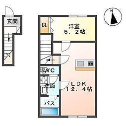 仮)白河中山下アパートB 2LDKの間取図画像