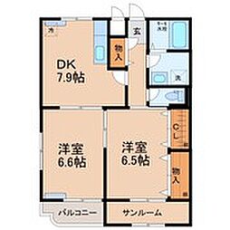 トゥーレル・ア・リジェール 2DKの間取図画像