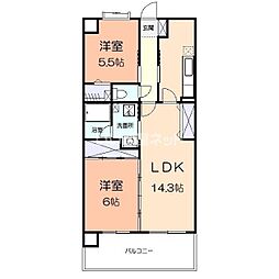 グリーンハイム5号棟 2LDKの間取図画像