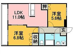 シーサイドヒルズH・K2 2LDKの間取図画像