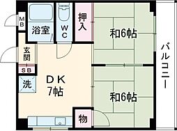 リーフ北野 2DKの間取図画像