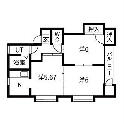 タウンハウスヨシダF・1 2DKの間取図画像