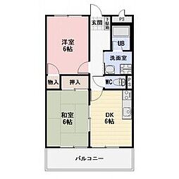 プロムナードアオキB 2DKの間取図画像