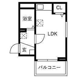 メリディアン台原七丁目弐番館 ワンルームの間取図画像