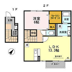 パシフィーク武雄B 1LDKの間取図画像