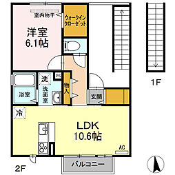 ツインヒルズA 1LDKの間取図画像