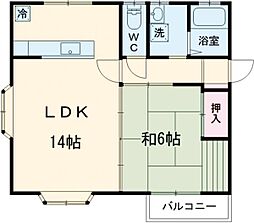 セゾンテルヌマNo.6 1LDKの間取図画像