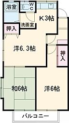 ワコーハイツ 3Kの間取図画像