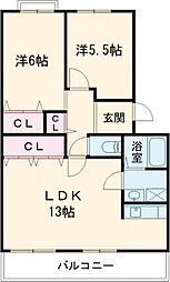 パラシオン有瀬 2LDKの間取図画像