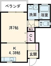 リヴェールS 1DKの間取図画像