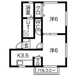 レジデンス中田.B 2Kの間取図画像