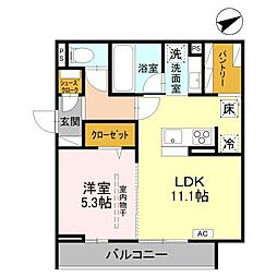 D-Sereno豊岡I A棟 1LDKの間取図画像