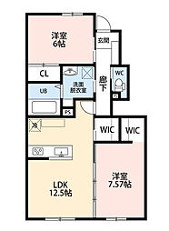 Le Bonheur(ラボヌール) 2LDKの間取図画像