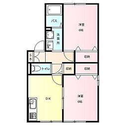 サニーヒルかみや 2DKの間取図画像