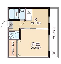 サンハイツ21 1Kの間取図画像