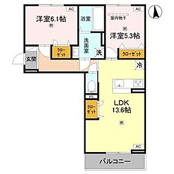 ボヌール斑鳩 2LDKの間取図画像