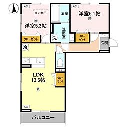 ボヌール斑鳩 2LDKの間取図画像