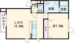 ユタカ2 1LDKの間取図画像