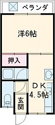 ハッピーハイツ大保A 1DKの間取図画像